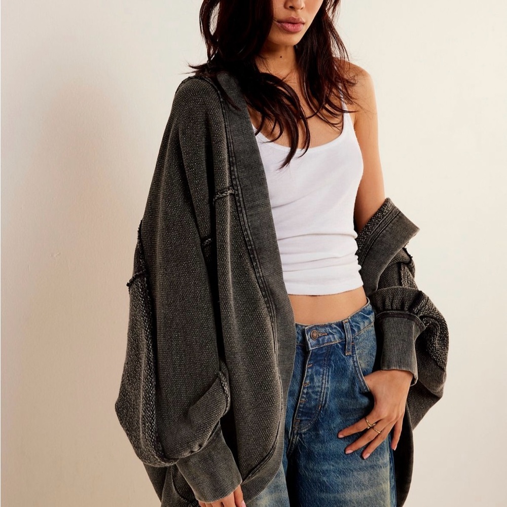 Free People Oversized Black Cardigan w/ Hood